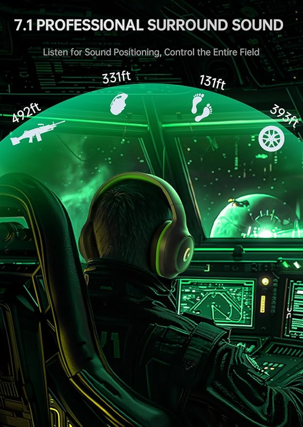 syndesmos CM7002 Gaming Headset for PS5, PS4, PC, Mac, Switch, Xbox Series, Surround Sound RGB Gaming Headphones with Noise Canceling Microphone, 50MM Dynamic Drivers, 3.5MM Audio Jack, Black Green