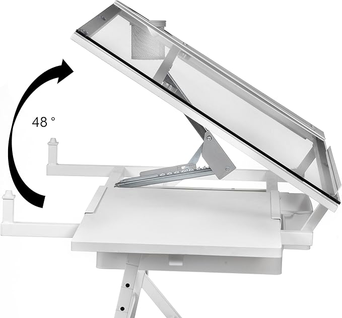 Artist's Loft Artists Loft Desk, Tilting Glass Top Adjustable Drafting Table, White, 55.9" x 23.6", 1-Pack