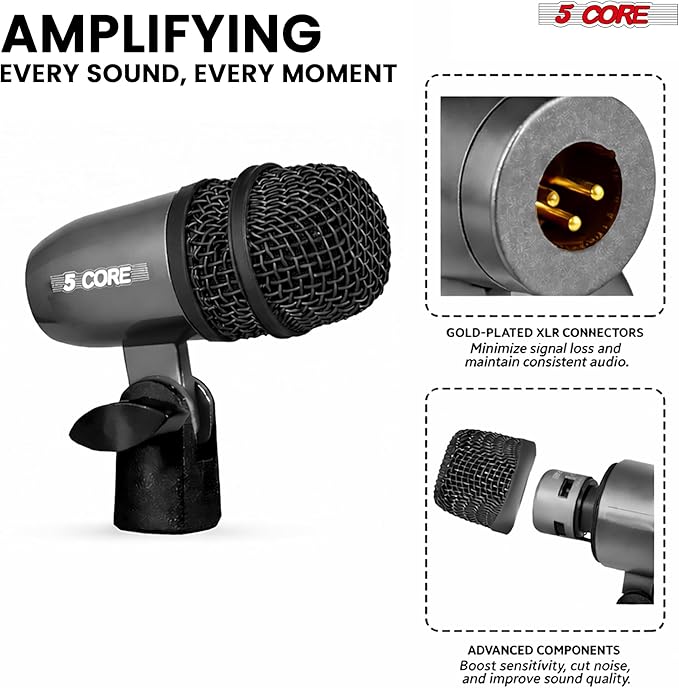 5 CORE Tabla Mic Indian Instrument Microphone Set for Bayan & Dayan Dholak Uni-Directional Mridangam Microfono for Recording Live Stage Temple & Classroom - Tabla MIC BLK