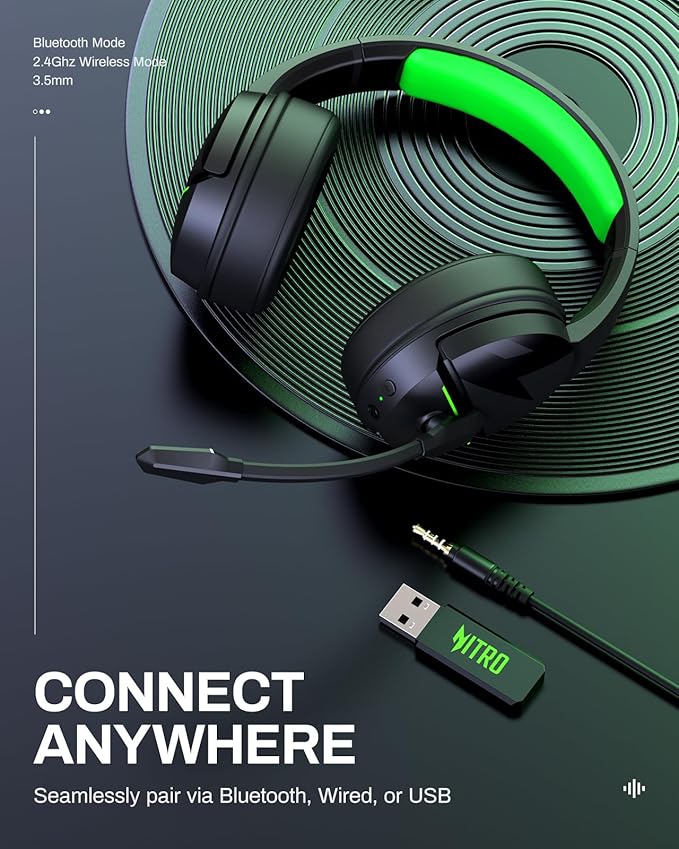 acer 2.4GHz Flex Wireless Gaming Headset | Red+Green | Non-Stop 100H Battery | Dynamic 50mm Drivers | Clear Voice Mic | Bluetooth5.3, 3.5mm | Gaming Headphones for PC, Meeting, Music, PS4 Headset