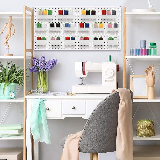 Roowest 60 Pcs Pegboard Cups Pegboard Bins Set, Wall Organizer with Hooks and Loops, Hooks Assortment Organizer Accessory for Office Storage Garage Craft Workshop(White)