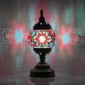GOGERS Turkish Moroccan Table Lamp Lantern with Handmade Mosaic Glass Lampshade Tiffany Style Bohemian Stained Glass Decorative Desk Lamps Bedside Night Lights for Bedroom (Blue Red)