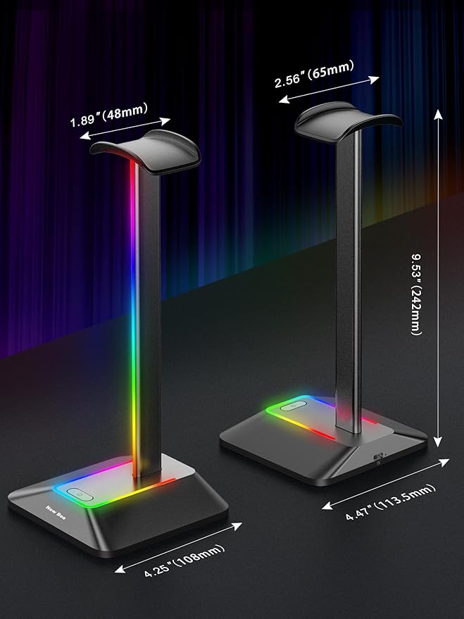 New bee RGB Headphone Stand Desk Gaming Headset Holder with 7 Light Modes and Non-Slip Rubber Base Suitable for All Earphone Accessories(Black)