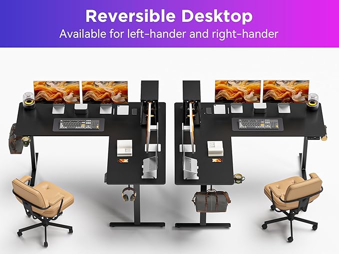 WALKINGDESK 55X45 Inches Reversible L Shaped Standing Desk Height Adjustable with Cup Holder, Electric Corner Computer Desk, Sit Stand up Home Office Desk, Ergonomic Gaming Desk, Black