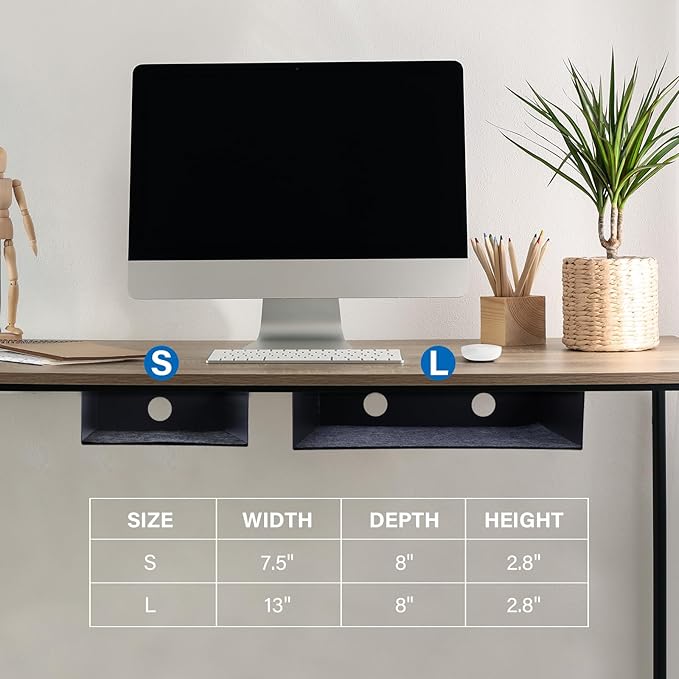 Under Desk Storage Shelf, Steel Under Desk Tray Mountable Add-On Shelf for Table Office Desk, Large (Pack of 2)