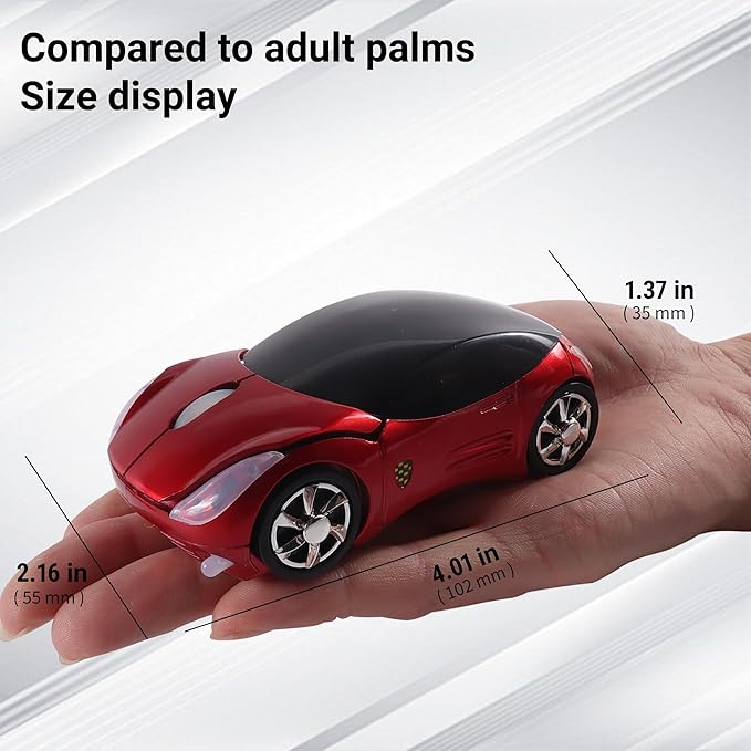 elec Space Wireless Mouse, 2.4GHz Car Wireless Mouse Cool 3D Sport Ergonomic Optical Cordless Mice with USB Receiver for PC Laptop Computer Women Small Hands (red)