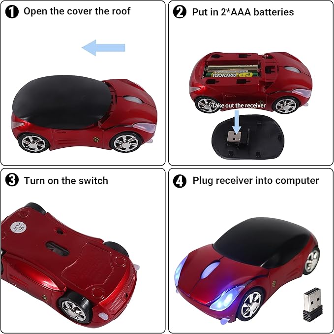 elec Space Wireless Mouse, 2.4GHz Car Wireless Mouse Cool 3D Sport Ergonomic Optical Cordless Mice with USB Receiver for PC Laptop Computer Women Small Hands (red)