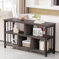 IBF Industrial 5 Cube Storage Organizer Bookshelf, Rustic Low Horizontal Book Shelf, Metal and Wood Cube Bookcase for Bedroom, Modern Wide Cubby Shelf for Living Room Home Office, Dark Grey Oak, 47 In