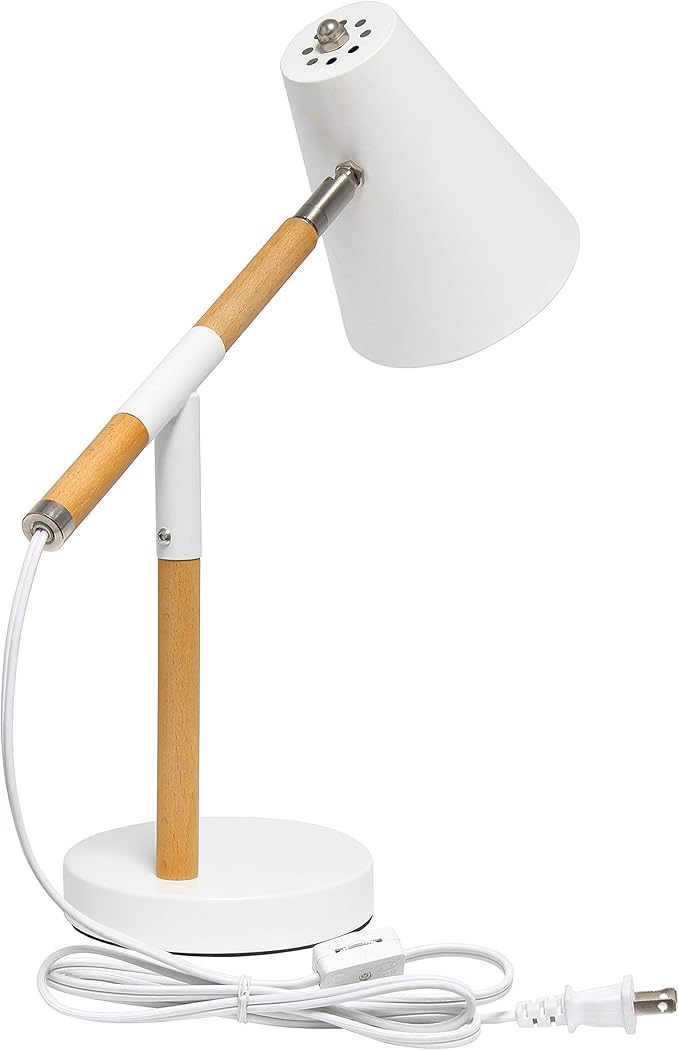 Simple Designs LD1059-WHT Wooden Pivot Desk Lamp, Matte White