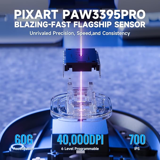 ATTACK SHARK X8 PRO 8K Wireless Gaming Mouse,PAW 3395PRO Sensor,40K DPI,Tri-Mode,55g Ultra-Light,Broadcom 52840 MCU Chip,Programmable Mice with Coiled Cable for PC/MAC/Win-White