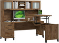 Bush Home Somerset 72W 3 Position Sit to Stand L Shaped Desk with Hutch in Fresh Walnut | Adjustable Height Table for Home Office