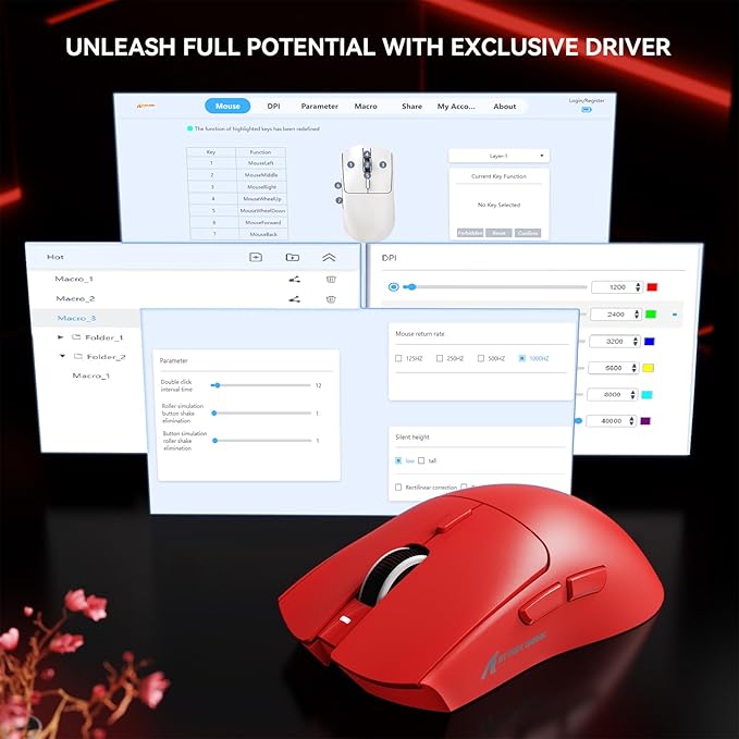 ATTACK SHARK X1 Superlight Wireless Gaming Mouse with RGB Magnetic Charging Dock, BT/2.4G Wireless/Wired Gaming Mouse, PAW3395PRO Gaming Sensor, 40000DPI, 53g Office Mice for PC/Mac/Win/Xbox (Red)
