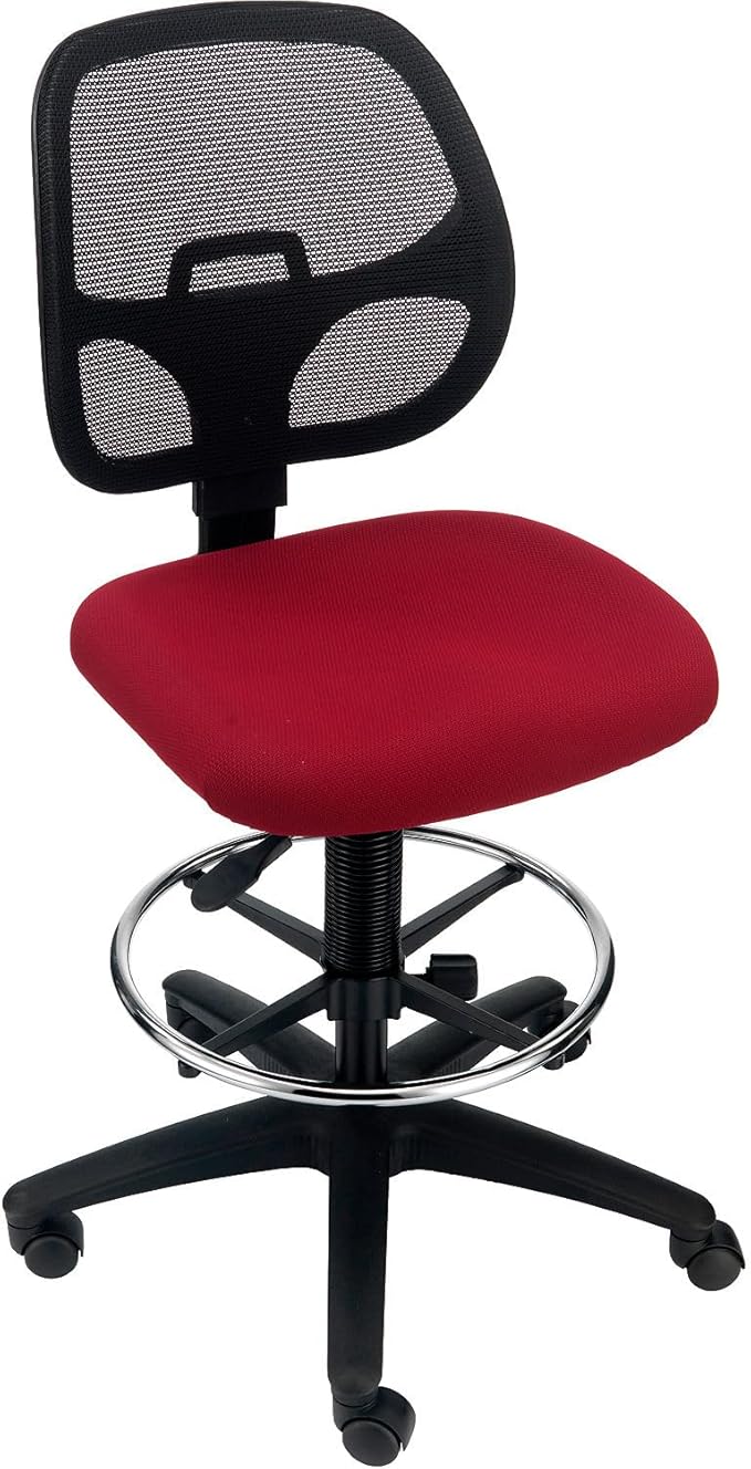 Global Industrial Armless Mesh Drafting Stool, Fabric, Red, Mid Back