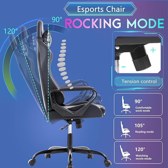 PayLessHere Ergonomic Racing Desk Chair Gaming Chair Computer Chair with Armrests 360° Swivel & Caster Pu Desk Task Chair Executive Headrest Lumbar Support for Back Pain Women Men and Adults (Camo)
