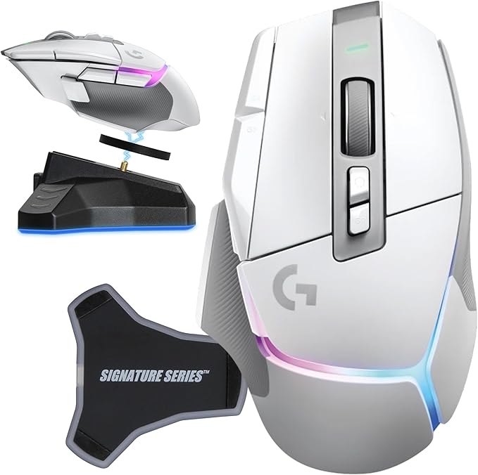 Logitech G502 X Plus Lightspeed Wireless Gaming Mouse, White | Hero Sensor, 25,600 DPI, 13 Programmable Buttons, LIGHTFORCE Switches, RGB Lighting, PC/Mac | with Signature Series Charging Dock