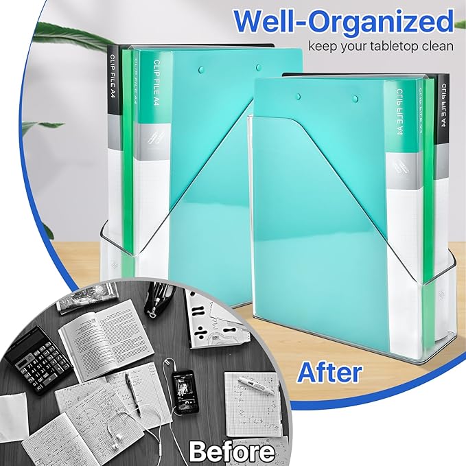 2 Pack Acrylic Magazine File Holder,A4 Vertical File Organizer with Handle for Desk,Clear Document Rack File Folder Storage Bin for Home Office School