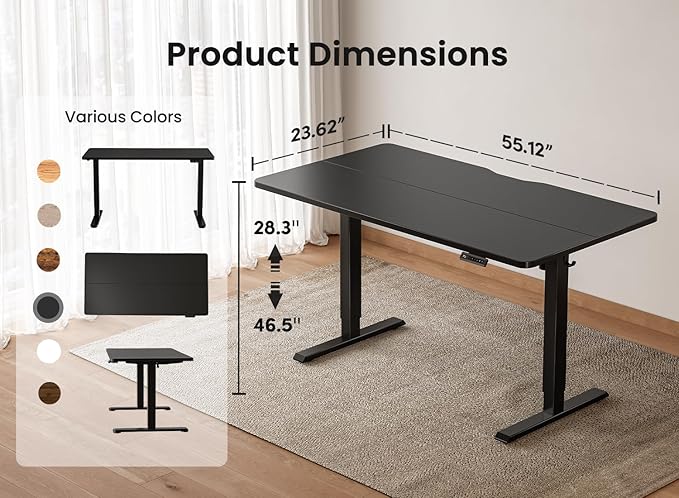 BANTI 55 × 24 Inches Standing Desk, Ergonomic, Electric Height Adjustable, Sit and Stand Up, Computer Office Desk with Splice Board, Black Frame/Black Top
