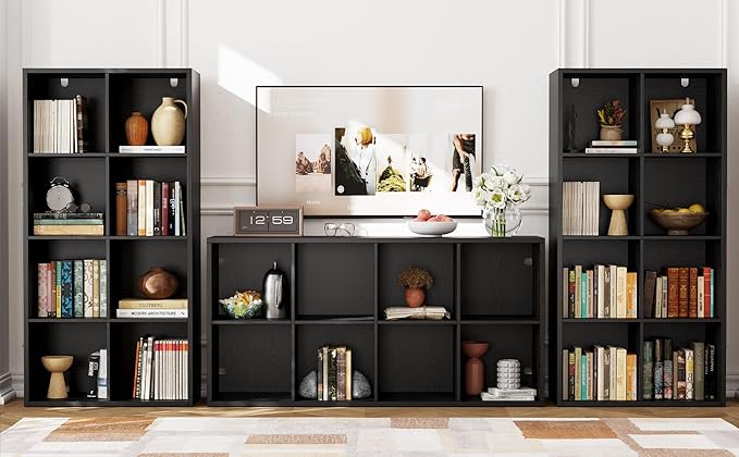 IROCNK Bookshelf, 8-Cube Storage Cube Shelf Organizer, Extra Thick Frame Horizontally & Vertically Reversible Bookcase with Open for Living Room, Bedroom, Home Office, Black