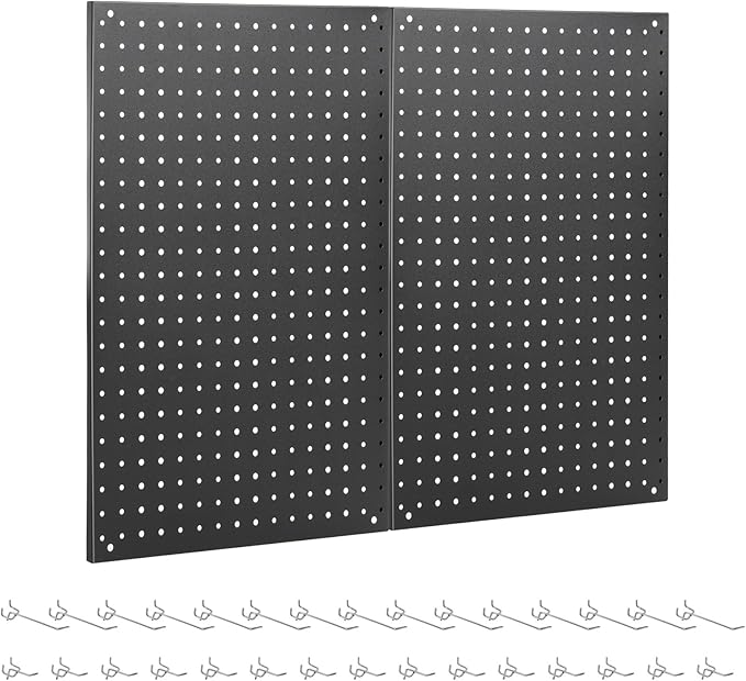ENJOYWOOD Pegboard, 2 PCS 24"×16" Metal Peg Board Panels Black Modular Wall Organizer Kit with 30 Hooks, Dual-Size Hole Design for Home Tool Storage, Garage Organization, Kitchen, Office, Craft Room