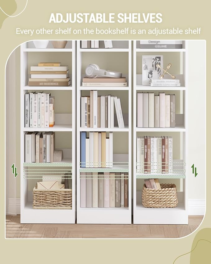 Hzuaneri Bookcase, Tall Narrow Bookshelf, Open Display Storage Shelf, Skinny Cube Book Shelf with Adjustable Shelves, CD Rack for Living Room, Home Office 8-Tier(9.4 x 11.8 x 72 inch) White BC89603X