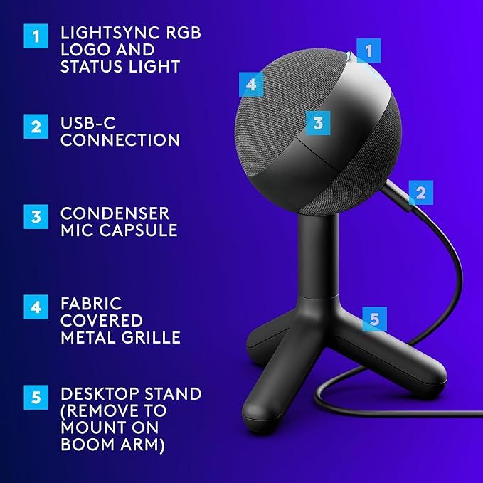 Logitech G335 Wired Gaming Headset + Yeti Orb RGB Gaming Microphone with LIGHTSYNC, USB Mic - Black