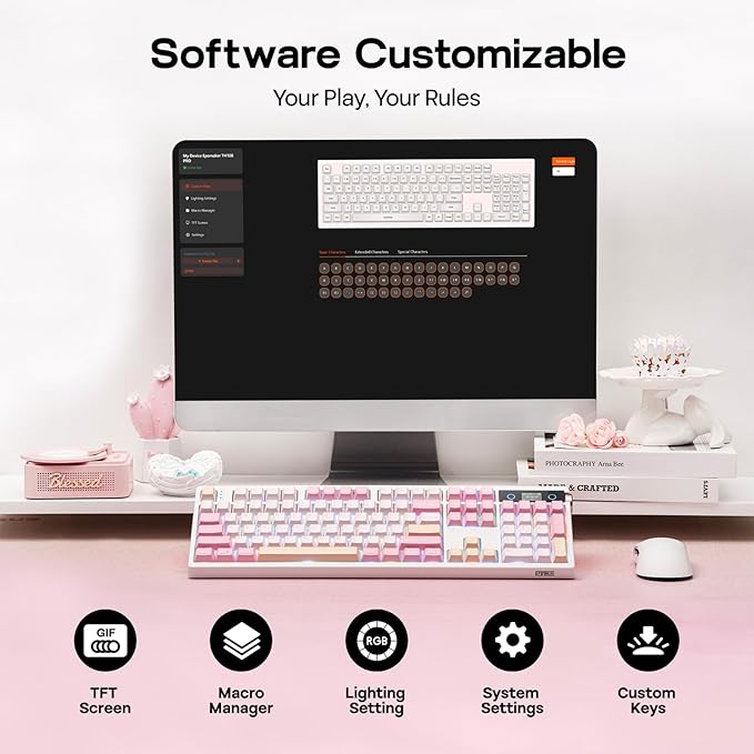 EPOMAKER TH108 PRO Full Size Mechanical Keyboard with Screen & Knob, Wireless Gaming Keyboard with 10000mAh, Creamy Gasket, Hot Swap, Custom Driver, RGB Backlight, NKRO (Pink, Sea Salt Silent)