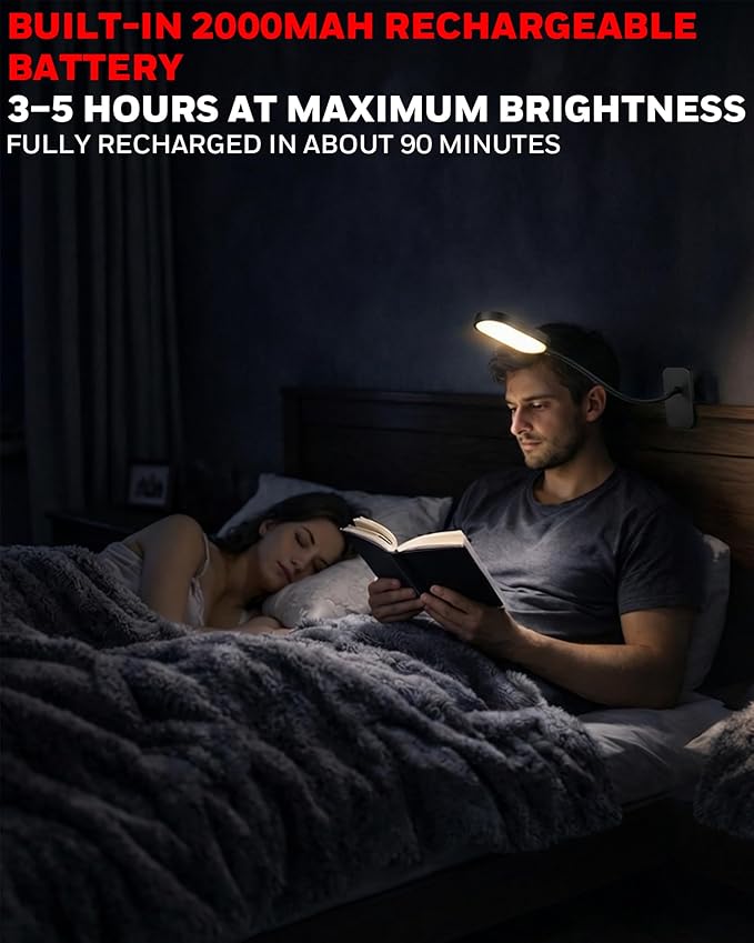 Honeywell Clip On Desk Lamp, Rechargeable Reading Light with Touch Control, Stepless Dimming, Portable Lamp for Desk, Bedside, Study