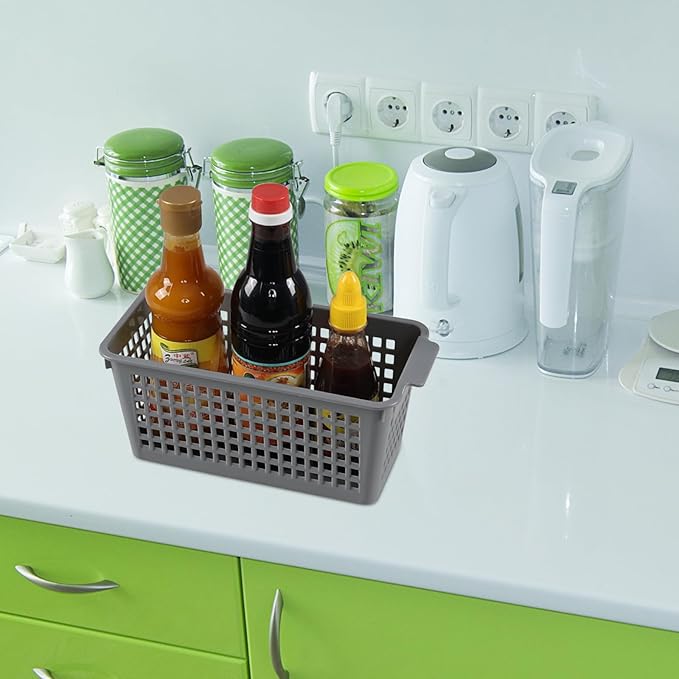 6 Pack Tall Slim Plastic Storage Baskets, Small Basket Organizer for Drawer, Office, Desktop, Gray