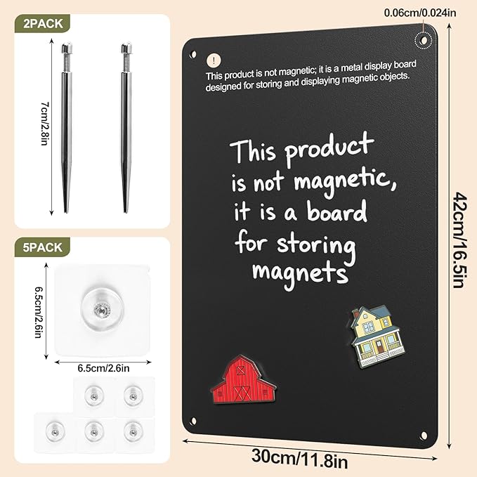 Black Magnetic Bulletin Board to Display Magnetic Notes 3 Installation Methods Multi-Purpose Display Board for Souvenir Magnets Fridge Stickers Photos Spice Jars Desktop Board for Home Kitchen Office