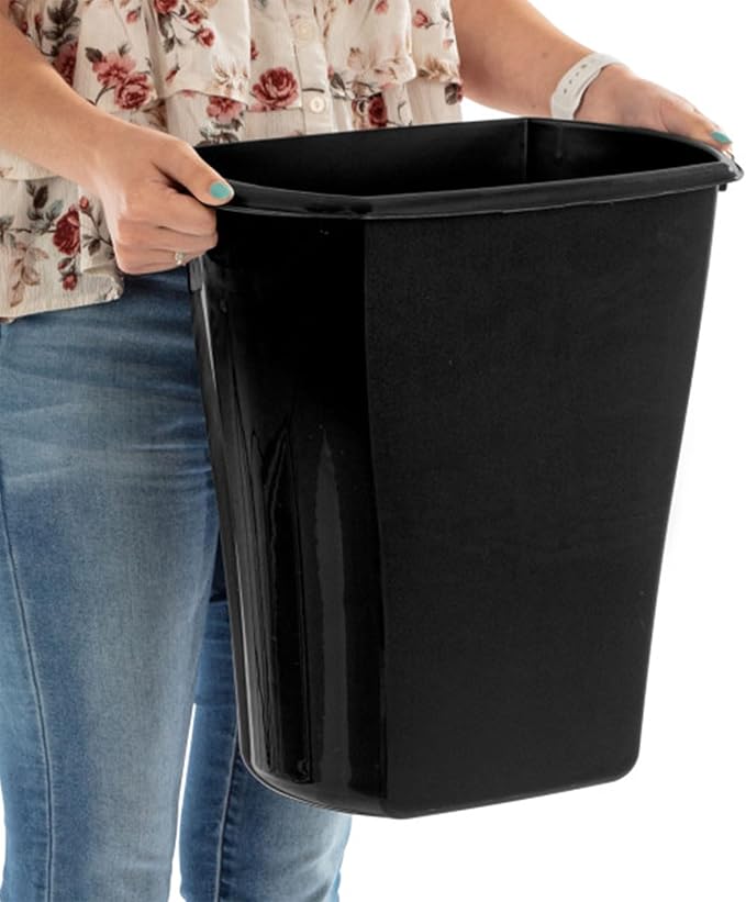 Sterilite 5.5 Gallon Rectangular Wastebasket, Open-top, Medium Sized Trash Can for the Bathroom, Bedroom, or Office, Black, 6-Pack