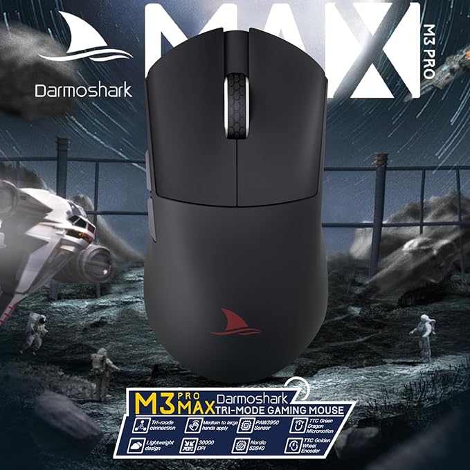 Darmoshark M3PROMAX Wireless Gaming Mouse,Tri-Mode 2.4G/USB-C/Bluetooth Mouse Up to 30000DPI,PAW3950 Optical Sensor Lightweight 54g,7 programmable Button,Computer Mouse for Laptop,PC,Windows,Mac