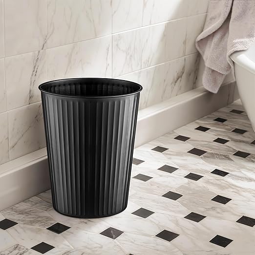 Monarch Abode Ridge Embossed Metal Desk Wastebasket – Black