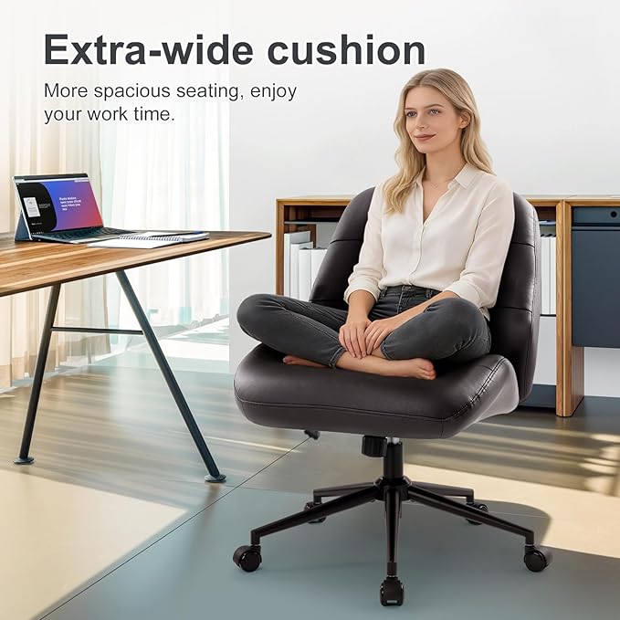 IWMH Home Office Chair, PU Leather Office Chair with Removable Armrests, Mid-Century Modern Desk Chair with Lumbar Support，Ergonomic Executive Task Chairs, Height Adjustable(Black)