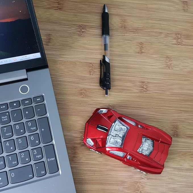 Wireless Sports Car Shaped Mouse Computer Mice Optical 2.4GHz with Headlight 1600DPI for PC Laptop MAC (Red)