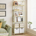 Hzuaneri Bookcase Bookshelf, Tempered Glass Arched Bookshelf for More Storage, Slim Shelving Unit for Bedroom, Bathroom, Home Office, Steel Frame, Wide 6 Tier Gold BC22699G