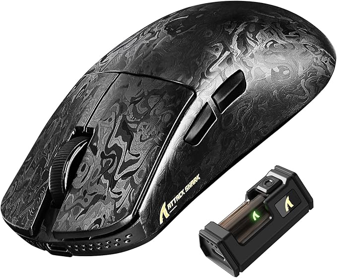 ATTACK SHARK R11 Ultra 8K Carbon Fiber Wireless Gaming Mouse,PAW3950MAX 42K DPI Sensor,49g Superlight Ergonomic Computer Mice with Tri-Mode,70M Switch Cloud Driver for Win/Mac/PC Gamer,Ink Blade