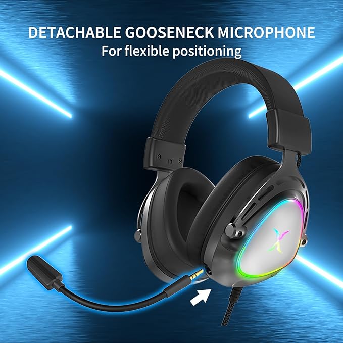FOXXRAY HAU-50 RGB Gaming Headset, Computer Headphone with Detachable Microphone, Surround Sound, 50mm Drivers, Soft Earmuffs, Lightweight USB Wired Headphones for PC, PS4, PS5, Laptop, Smartphone