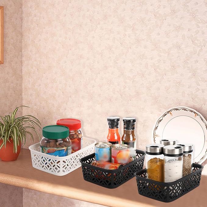 ZEAYEA 9 Pack Small Plastic Storage Basket, Classroom Organizer Baskets for Shelves Desk Drawer, Pantry Woven Basket Bins for Bedroom Closet Office School, 7.7" L x 5.5" W x 2.4" H