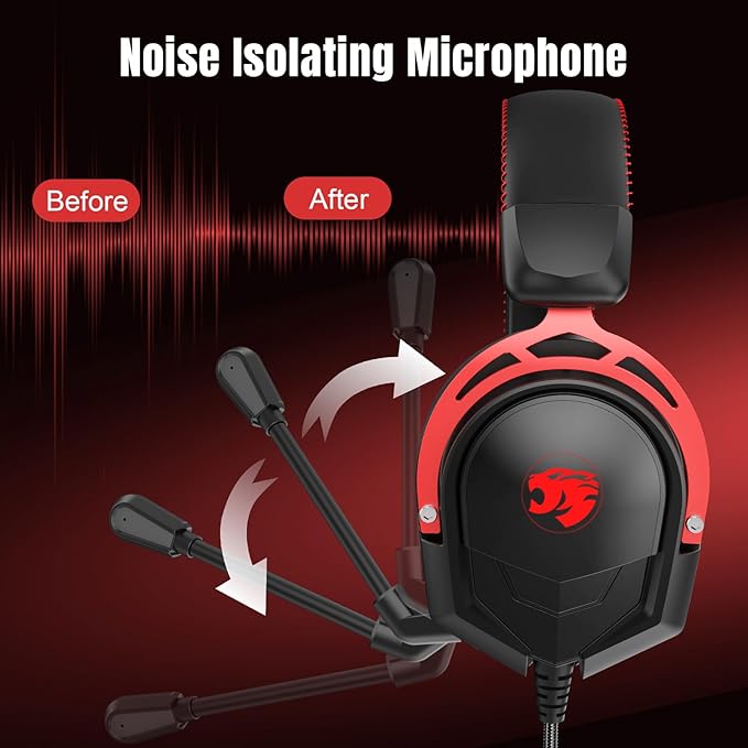 K98 Wired Gaming Headset, Durable Aluminum Frame Gaming Headset with Memory Earmuffs, 50mm Dynamic Drivers Stereo Surround Sound, Over Ear Headset for PC, PS4, PS5, Switch, Xbox One, Mac (Black)