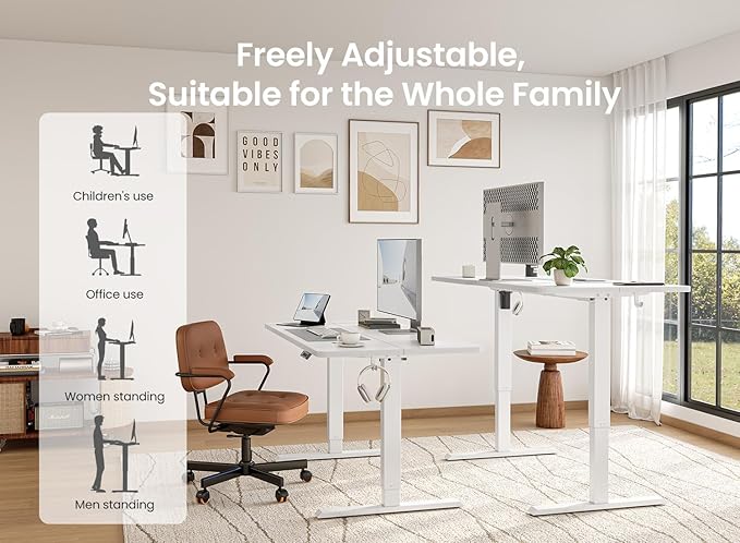 BANTI 55 × 24 Inches Standing Desk, Ergonomic, Electric Height Adjustable, Sit and Stand Up, Computer Office Desk with Splice Board, White Frame/Whitetop