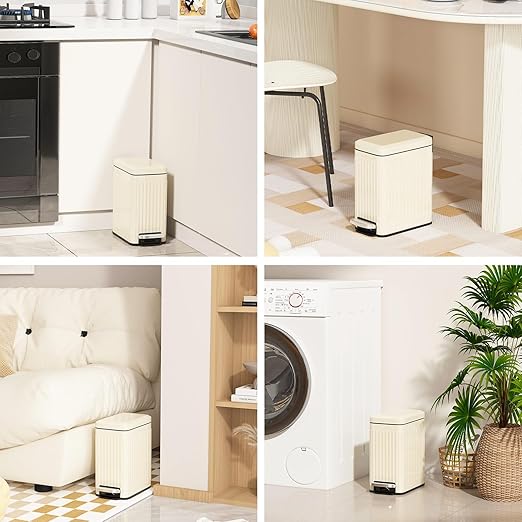 Bathroom Trash can with lid Soft Close, 6 Liter/1.6 Gallon Step Pedal Stainless Steel Garbage Can, Small Wastebasket for Toilet, Office, Bedroom, Kitchen (Beige)