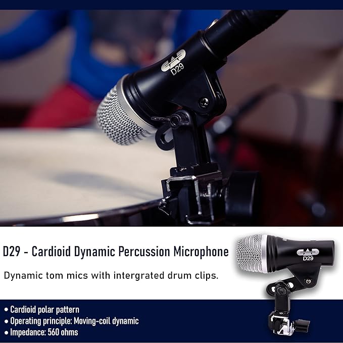 CAD Audio Stage7 Premium 7-Piece Drum Instrument Mic Pack with Vinyl Carrying Case + 7 On Stage Microphones Cables, 20 Feet