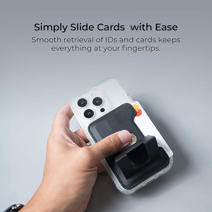 MagSafe Wallet Stand for iPhone 16/15/14/13/12, Magnetic Card Holder with Adjustable Multi-Angle Kickstand, Side-Opening Card Slot, Dual Magnetic Rings, – Black