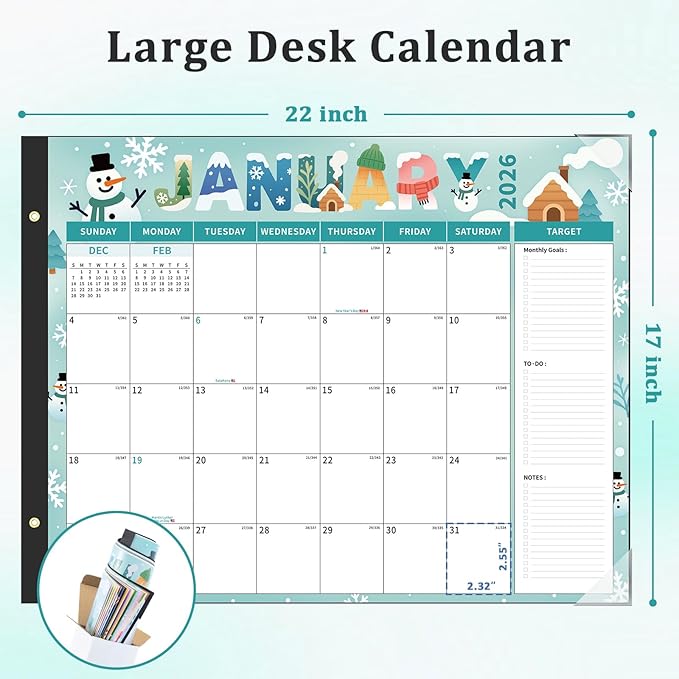 Ospelelf Desk Calendar 2026-2027 Large 22"x17" Monthly Family Academic Planner Pad with Protective Cover 18 Months January 2026 - June 2027 Season