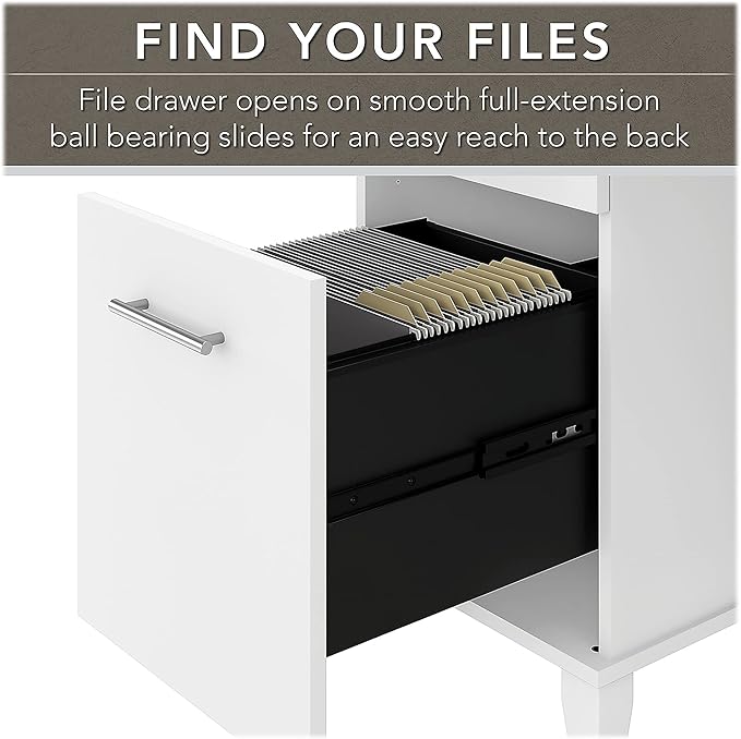 Bush Home Somerset 72W 3 Position Sit to Stand L Shaped Desk with Hutch and File Cabinet in White