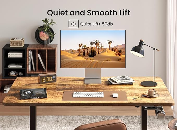 BANTI 48 × 24 Inches Standing Desk, Ergonomic, Electric Height Adjustable, Sit and Stand Up, Computer Office Desk with Splice Board, Black Frame/Rustic Brown Top