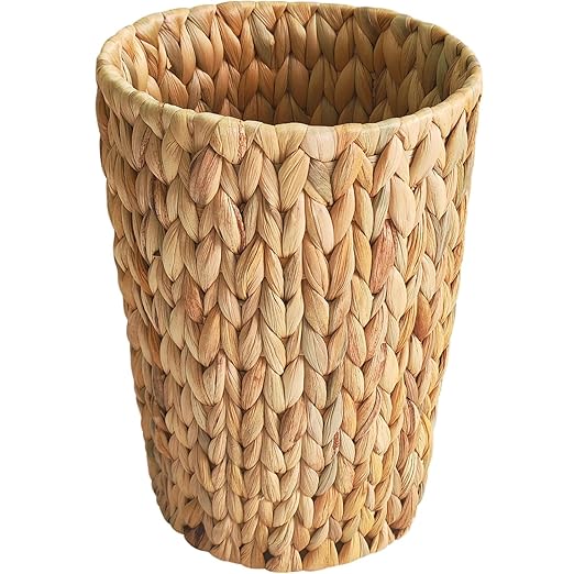 2 Gallon Wicker Trash Can, Woven Water Hyacinth Wicker Waste Basket for Bathroom, Small Trash Can for Bedroom, Round Garbage Can for Boho Decor Bedroom Bathroom