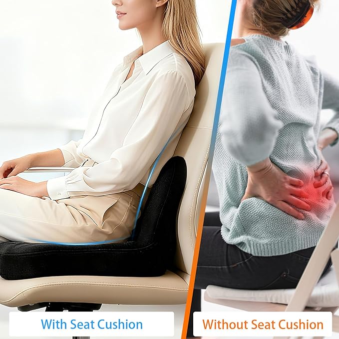 Ergonomic Memory Foam Reenly Seat Cushion & Non-Slip Base with Adjustable Straps,Seat Cushion for Truck Driver and Office Chair Cushion,Removable Washable Cover- Plush Velvet