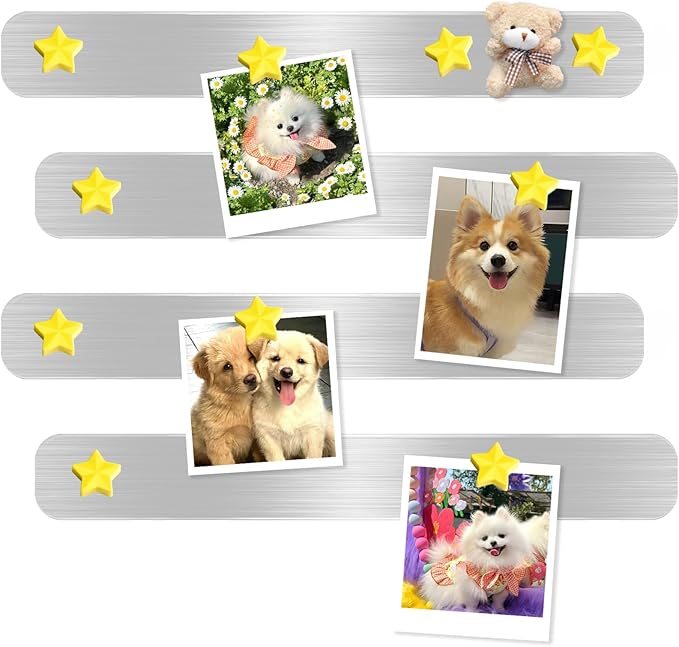 Magnetic Board for Wall - 4Pcs Stainless Iron Magnetic Strips with Adhesive Backing, Magnet Board Bulletin Boards Magnet Strips Memo Board - Includes 10 Yellow Magnets for School Office Kitchen