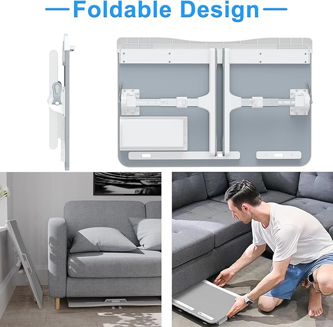 HETTHI Laptop Desk for Bed, Adjustable Bed Table with Leather Desktop, Foldable X-Large Laptop Bed Trays with Drawer for Bed Couch Floor Writing Working Reading Eating Painting (Gray, 23.6"×15.7")